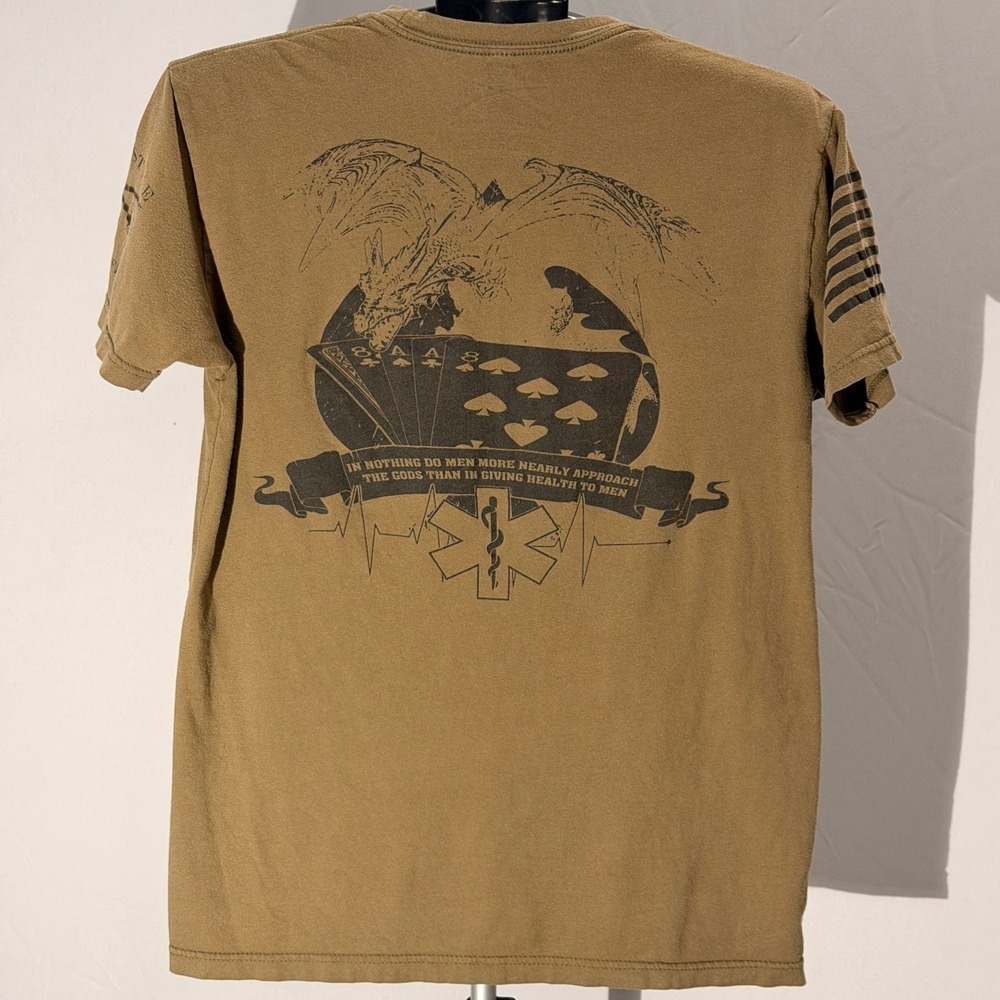 Grunt Style Mens Ace Skull Dragon Medical‎ T Shirt Khaki Size Medium - Picture 2 of 7